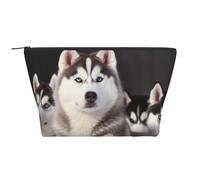 Jolie trousse de maquillage trapézoïdale avec impression husky pour femmes et filles, grande capacité, sac de voyage portable, pochette de maquillage organisateur, Noir , Taille unique, Trousse de