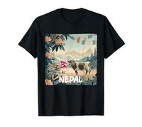 Jolie Vache du Népal avec Drapeau aux Couleurs pour Les Fans d'animaux et de la Nature T-Shirt