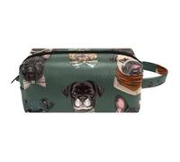 Jolie variété de visages de chien pour femme - Trousse de maquillage en cuir avec poignée - Étanche - À suspendre - Petite trousse à crayons pour enfants, Multicolore 04, 8.2x3.1x3.5 in/21x8x9 cm