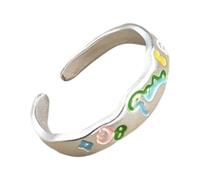 Jolies bagues de dessin animé dinosaures graffiti taille réglable avec étoiles colorées décorations pour filles bijoux tendance anneaux de dessin animé en alliage, taille unique, Comme décrit, Comme