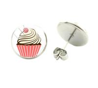 Jolies boucles d'oreilles à tige en forme de cupcake avec impression dôme en verre et métal, nan