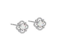 Jolies boucles d'oreilles à tige en forme de trèfle à quatre feuilles en argent sterling 925 pour femmes et filles - Petites boucles d'oreilles à tige en forme de fleur porte-bonheur - Cadeau