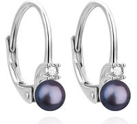 Jolies boucles d'oreilles argentées avec perle noire AGUC3513P-BK.