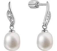 Jolies boucles d'oreilles avec zirconium et perle de rivière véritable 21092.1B