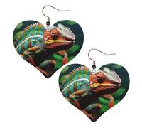 Jolies boucles d'oreilles caméléon en cuir pour femme - Boucles d'oreilles pendantes légères en forme de cœur, One Size, Pas de gemme