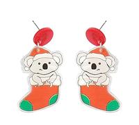 Jolies boucles d'oreilles de Noël en acrylique pour femmes Noël Dessin animé Bouteille de vin Verre à vin Chaussettes Boucles d'oreilles en acrylique Cadeau