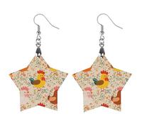 Jolies boucles d'oreilles en bois coq et poussin pour femme, bijoux vintage élégants en bois, boucles d'oreilles légères pour mariage, fête, cadeau de tous les jours, Star, Bois, Bois.