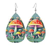Jolies boucles d'oreilles en cuir à motif champignons colorés - Boucles d'oreilles pour femme, adaptées pour un usage quotidien, les fêtes, les rendez-vous, etc.
