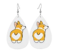 Jolies boucles d'oreilles en cuir imprimé corgi pour femme - Boucles d'oreilles pendantes en forme de larme, parfaites pour les fêtes et les accessoires de costume, taille unique, cuir, sans pierre