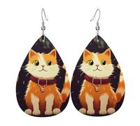 Jolies boucles d'oreilles en forme de chat pour femme - Boucles d'oreilles pendantes en cuir - Double face - Légères - Accessoires d'oreille pour femme - Bijoux tendance - Cadeau d'anniversaire