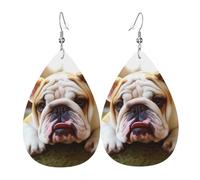 Jolies boucles d'oreilles en forme de chiot bouledogue pour femme, boucles d'oreilles en cuir en forme de larme, boucles d'oreilles pendantes double face, accessoires d'oreilles légers, bijoux