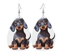 Jolies boucles d'oreilles en forme de teckel pour femme - Boucles d'oreilles pendantes en cuir - Double face - Légères - Accessoires d'oreilles tendance - Cadeau d'anniversaire
