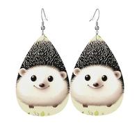 Jolies boucles d'oreilles hérisson pour femme en cuir en forme de larme - Boucles d'oreilles pendantes double face - Légères - Accessoires d'oreille pour femme - Bijoux tendance - Cadeau