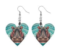 Jolies boucles d'oreilles hippopotame en bois pour femme, bijoux vintage élégants en bois, boucles d'oreilles légères pour mariage, fête, cadeau de bijoux au quotidien, Star, Bois, Bois.