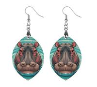 Jolies boucles d'oreilles hippopotame en bois pour femme, bijoux vintage élégants en bois, boucles d'oreilles légères pour mariage, fête, cadeau de bijoux au quotidien, Apricot shaped, Bois, Bois.
