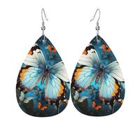 Jolies boucles d'oreilles papillon pour femme en cuir en forme de larme - Boucles d'oreilles pendantes double face légères - Accessoires d'oreille pour femme - Bijoux tendance - Cadeau d'anniversaire