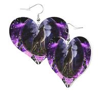 Jolies boucles d'oreilles pendantes double face en forme de cœur, attrape-rêves, loup, lune, tendance, amusantes, en simili cuir, bijoux cadeau pour femmes et filles