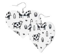 Jolies boucles d'oreilles pendantes double face en forme de cœur bovins et vaches, noir et blanc, tendance, amusantes, en simili cuir, bijoux cadeau pour femmes et filles