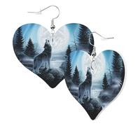 Jolies boucles d'oreilles pendantes double face en forme de cœur, loup, lune, rivière, tendance, amusantes, imitation cuir, bijoux cadeau pour femmes et filles