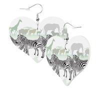 Jolies boucles d'oreilles pendantes double face en forme de cœur, zèbre, girafe, éléphant, animal, tendance, amusant, faux cuir, bijoux cadeau pour femmes et filles