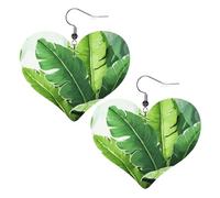 Jolies boucles d'oreilles pendantes en cuir avec feuilles de bananier pour femme, boucles d'oreilles pendantes légères en forme de cœur, bijoux cadeaux