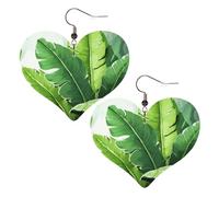 Jolies boucles d'oreilles pendantes en cuir avec feuilles de bananier pour femme, boucles d'oreilles pendantes légères en forme de cœur, bijoux cadeaux, One Size, Pas de gemme