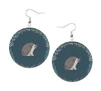 Jolies boucles d'oreilles rondes en cuir avec imprimé hérisson, élégantes et légères pour femmes et filles, taille unique, cuir, sans pierre précieuse