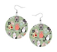 Jolies boucles d'oreilles rondes en cuir avec motif chats de dessin animé pour la Saint-Valentin, les activités de festival, la mode des femmes, taille unique, Simili cuir