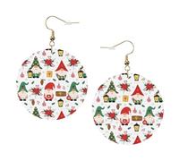 Jolies boucles d'oreilles rondes en cuir avec motif de nain de Noël - Pour la Saint-Valentin, les activités de festival - Tendance - Pour femme, taille unique, Simili cuir