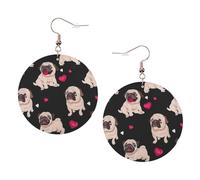 Jolies boucles d'oreilles rondes en cuir carlin - Accessoires quotidiens - Travail au travail - Mode féminine, taille unique, Simili cuir