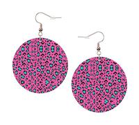 Jolies boucles d'oreilles rondes en cuir léopard pour femme, taille unique, Simili cuir