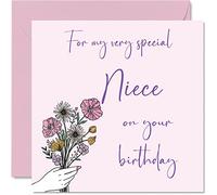 Jolies cartes d'anniversaire pour nièce - Fleurs d'anniversaire - Carte d'anniversaire pour nièce de la part de tante et oncle, cadeau d'anniversaire spécial pour nièce, 145 mm x 145 mm, cartes de