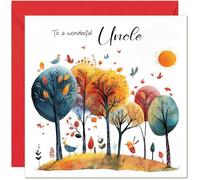 Jolies cartes d'anniversaire pour oncle - Motif arbre abstrait - Belles cartes de vœux d'anniversaire colorées pour oncle
