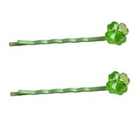 Jolies épingles à cheveux vertes créatives en forme de trèfles étincelants pour filles - Tendance des années 2000 - Accessoire pour cheveux en résine et métal