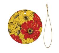 (jolies fleurs de coquelicot) Impression personnalisée de Noël en céramique pendentif rond avec ficelle dorée pour arbre, cadeau, affichage de détail, décoration en vrac.