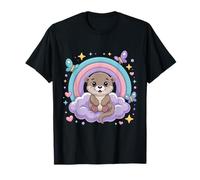 Jolies loutres Kawaii Arc-en-Ciel Nuages Papillons étoiles T-Shirt