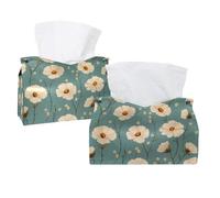 Jolies petites fleurs crème sur fond bleu sarcelle clair pour boîte à mouchoirs rectangulaire pour salle de bain, cuisine, table basse, voiture
