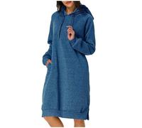 Jolies robes d'hiver pour femme - Automne et hiver - Avec poche - Longueur moyenne - Robe midi pour femme, bleu, XXL