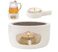 JOLIGAEA Chauffe-théière en Céramique, Réchaud pour Théière avec Cuillère et Tapis de Poêle, Théière Réchauffeur Chauffe céramique, Garde Au Chaud - pour Thé, Cafetière Et Boissons Chaudes avec Bougie