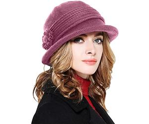 Joligiao Bonnet en Tricot Chaud Femme d'hiver Chapeau de Soleil épais Doublé Polaire Élégant Bonnet Cloche Chapeau Mignon Bobs Chapeaus pour Maman