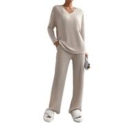 Joligiao Femme Ensemble de Pyjama à Manches Longue Haut et Pantalon à Taille Élastique Loungewear Ensemble Pyjama Couleur Unie Sleepwear Vêtement de Nuit Doux Respirant