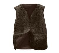 Joligiao Gilet Sans Manches Femme Veste Polaire Couleur Unie Blouson Mode Bouton Matelassée sans Manches Veste avec Poches Col V Peluche Doux Classe Sherpa Gilet Café XXL