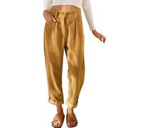 Joligiao Pantalon en Velours Côtelé pour Femme Pantalon Décontracté Taille élastique Pantalon avec Poche Zippé Bouton Fermeture Éclair Chaud Pantalon Femme Chic et Elegant Hiver(Brun,M)