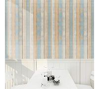 JOLIHOME Papier Peint Autocollant Effet Panneau de Bois Brun Bleu Vintage Amovible Imperméable à L'eau Contact Papier pour Portes Décoratives Cabinet Bar Comptoir Chambre et Cuisine 44x500cm