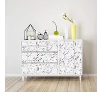 JOLIHOME Papier Peint Blanc Sticker Mural Vintage Feuilles et Fleurs à Décoller et à Coller Papier de Contact Vert Gris et Rose Film Vinyle Adhésif pour Chambre à Coucher Imperméable 44.5x500cm