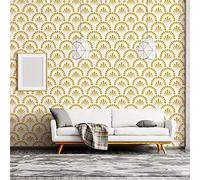 JOLIHOME Papier Peint Texturé Géométrique Autocollant Gold Fans Papier de Contact Imperméable à L'eau Rouleau de Film Vinyle Amovible pour Salle de Bain Cuisine 44.5x500cm