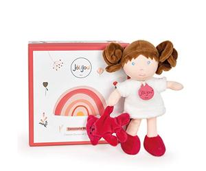 Jolijou - Ma Première Poupée Douce - Mlle Blanche - Boite Cadeau - 21 Cm - Bouclettes Chatain à Manipuler - Avec Doudou Ourson - Idée Cadeau de Naissance Fille - JJ6004