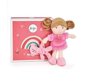 Jolijou - Ma Première Poupée - Mlle Rose - 21 cm - Boîte Cadeau - JJ6006 | Avec Doudou Ourson - Bouclettes Châtain à Manipuler - Avec Boîte Cadeau - Lavable à 30° - Idée Cadeau de Naissance Fille