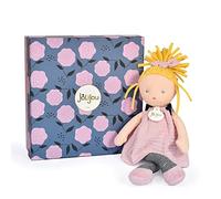Jolijou - Poupée de Chiffon - Les Doucettes - Inès - Boite Cadeau - 30 Cm - Robe Rose, Collants Rayés, Chaussons, Cheveux Blonds - Idée Cadeau de Naissance Fille - JJ6012