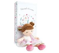 Jolijou - Poupée Souple en Tissu Brune Blanche - Demoiselle Princesse - Ombelline - Boite Cadeau - 30 Cm - Robe Blanche et Tutu Rose - Idée Cadeau Naissance Fille - DC3533